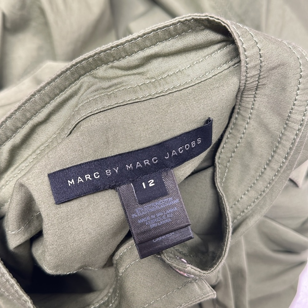 Marc Jacobs Shirt Dress Snap Down Collared Cotton Short Sleeve Army Green 12 - Picture 8 of 9